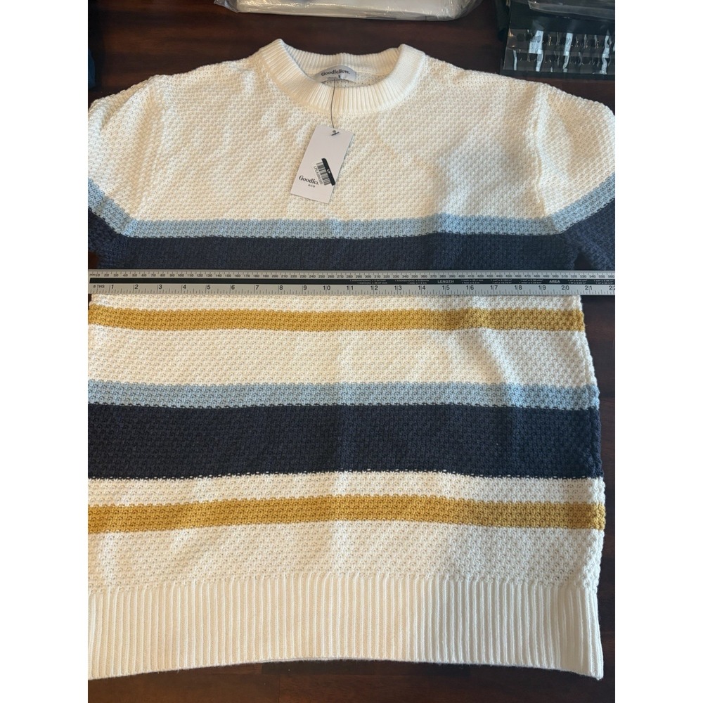 Goodfellow & Co Women's XL Striped Textured Crewneck Sweater Blue Mustard NWT